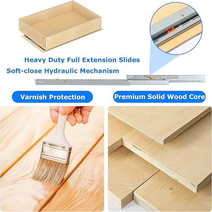 WelFurGeer Soft Close Pull Out Cabinet Organizer, 17" W x 22" D Heavy-Duty Plywood Pull-Out Cabinet Drawer, Cabinets Roll Out Drawers, Durable Pullout Drawers for Home & Kitchen Organization