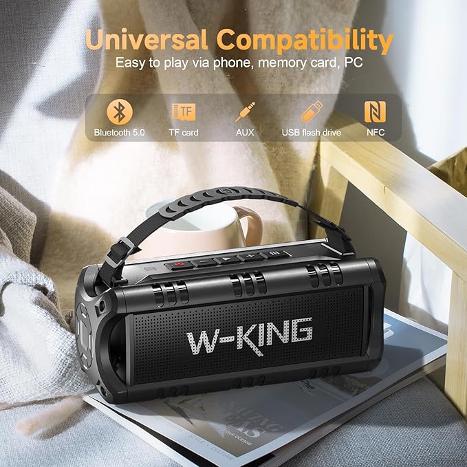 W-KING Portable Bluetooth Speakers Wireless, (60W Peak) 30W RMS IPX6 Waterproof Outdoor Loud Speaker Boombox, 24H, EQ, AUX, TF Card, USB Playback, Powerful Bass Speaker for Home, Party, Camping, Pool