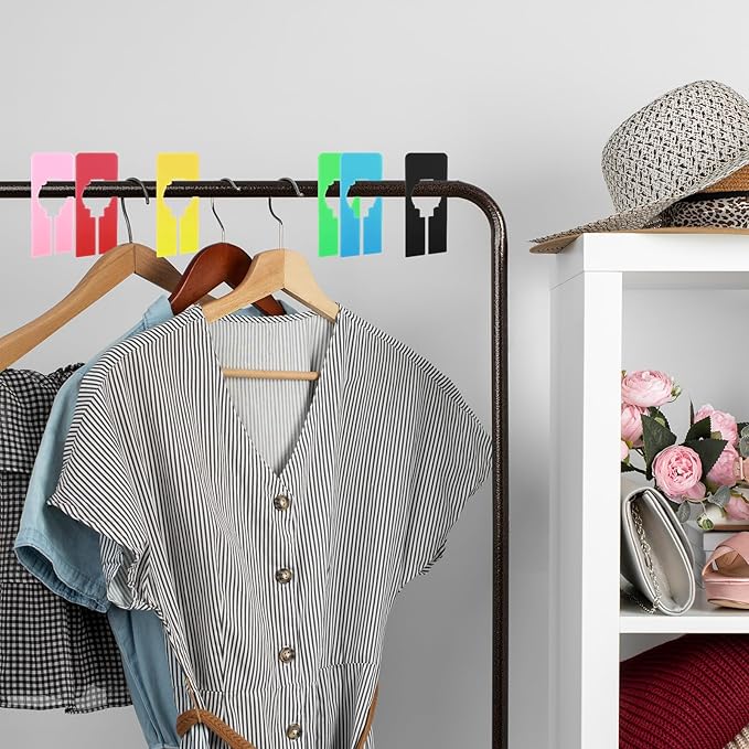 12 PCS Closet Dividers for Hanging Clothes, 6 Colors Closet Rack Dividers Plastic Clothing Size Divider Writable Reusable Separators Closets Labels Divider for Sorting Clothes Rack Sizes