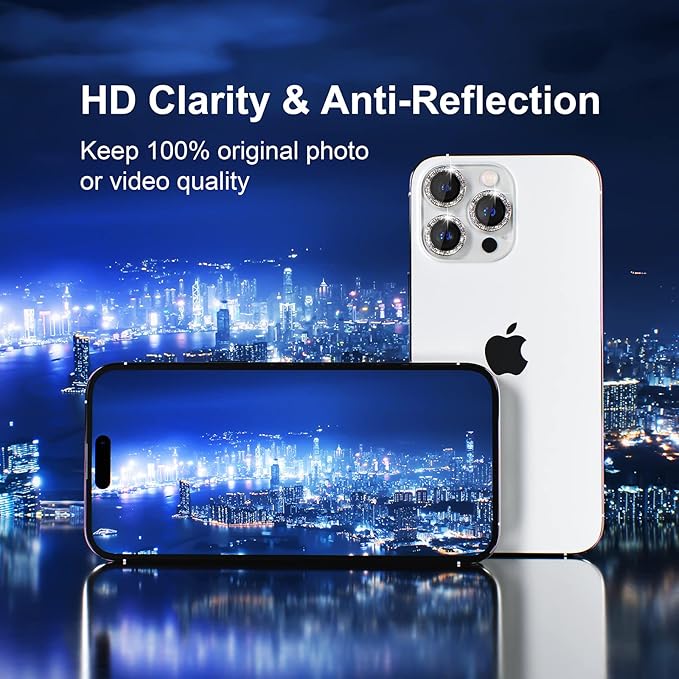 Misea [3+1] for iPhone 14 Pro/iPhone 14 Pro Max Camera Lens Protector Bling, 9H Tempered Glass Camera Cover Screen Protector Metal Individual Ring Protector Decoration Accessories, Silver Glitter