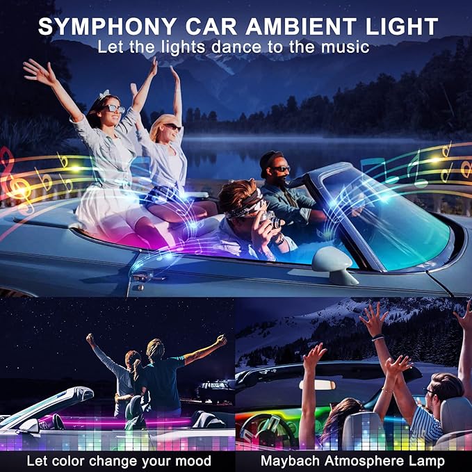 Dreamcolor Acrylic Interior Car LED Strip Light with USB Hub, 55.1 inches Fiber Optic Ambient Lighting Kits, RGB+IC Colors Sound Active Function Neon LED Strip