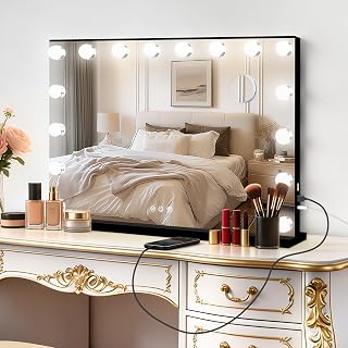 Moonee Vanity Mirror with Lights, Black Hollywood Lighted Makeup Mirror with 17 Dimmable Bulbs and 10X Magnification, 3 Colors Modes, Aluminum Metal Frame, Light Up Mirror for Tabletop/Wall（26" x 20"） - Image 1