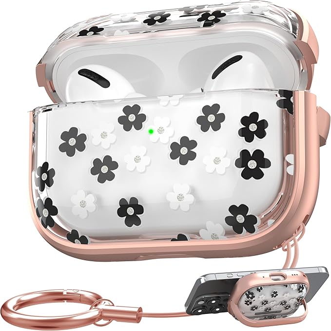 Maxjoy for AirPods Pro 2nd/1st Generation Case, Cute AirPod Pro 2 Case with Safety Lock Hard iPod Pro Cover for Women Men with Keychain for AirPod Pro Cover(2023/2022/2019), Flower