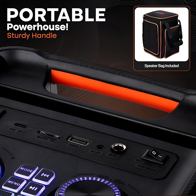 Pyle Audio Bluetooth Party Speaker - Party Bluetooth with True Wireless Stereo System - Enjoy Powerful Bass and Clear Treble - with Carry Bag - Model PPHP8496BG - 100W