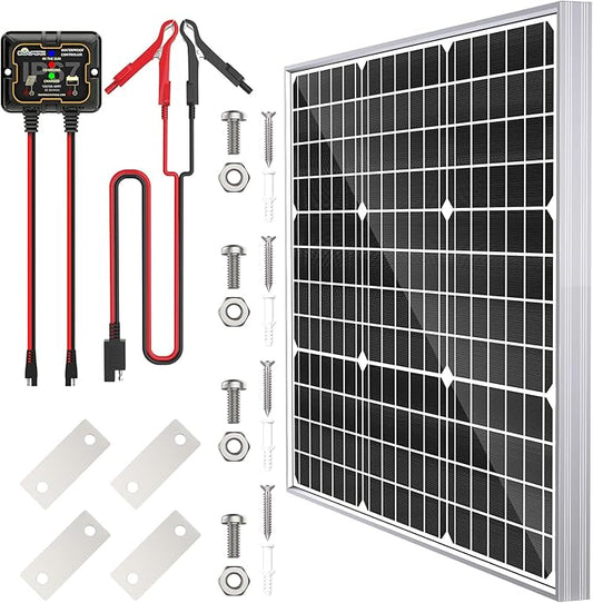SOLPERK Solar Panel Kit 50W 12V, Waterproof Solar Battery Trickle Charger Maintainer + Smart MPPT Controller + Adjustable Mount Bracket for Boat Car RV Motorcycle(Without Mounting Bracket)