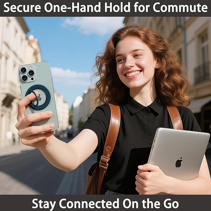 Magnetic Phone Grip Holder for Magsafe Phone Grip iPhones with Magnetic Phone Ring Kickstand,360 Adjustable Phone Holder for Hand and Phone Ring Holder Grip for Videos, Travel, Work,Black