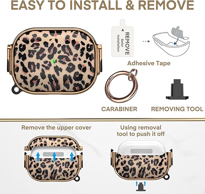 Maxjoy for AirPods Pro 3rd Generation Case with Lock, Lock AirPods Pro 3 Case Protective Hard Cute AirPod Pro 3 Cover for Women Men with Keychain for Airpod Pro 3rd Gen Cover 2025, Leopard