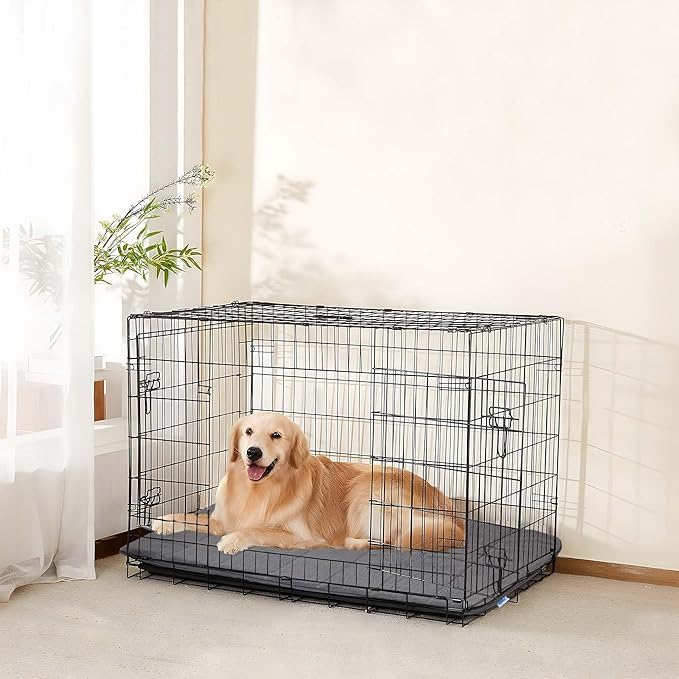 Dog Crate Pad for Large Dogs - 35x23 Orthopedic Dog Bed with Memory Foam, Washable Water-Resistant Soft Pet Mat with Non-Slip Bottom, Grey