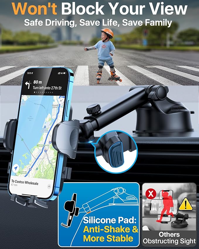 【98+LBS Strongest Suction & Military-Grade】2025 Ultimate Car Phone Mount【Patent & Safety Certs】 Cell Phone Holder Truck Stand for Dashboard Windshield Vent for iPhone 17 Pro Max Samsung,Dark Grey