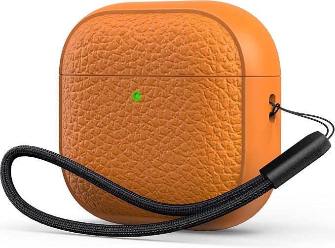 R-fun for Airpods 4 Case, Soft TPU (Leather-Like Design) Drop Protection Cover for Men and Women with Lanyard and Cleaner Kit, Compatible with Apple Latest Airpods 4th Gen(USB-C)(2024)-Orange