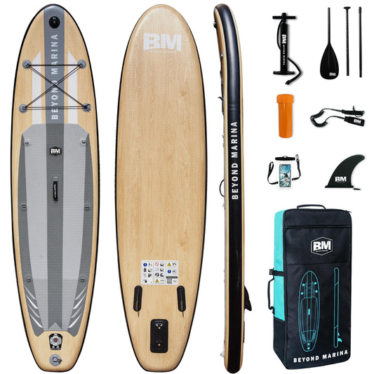 BM Paddle Board Inflatable Stand Up Paddle Board, SUP Paddleboard for Adult, Premium Accessories | Non-Slip EVA Deck & Foam Handles, Camera Mount, Double Action Pump, 85L Travel Backpack
