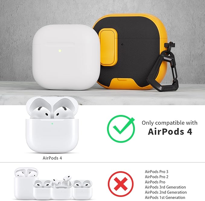 for AirPods 4 Case with Lock,TPU Leather Texture Protective Durability Anti-Lost & Shockproof Protective Cover Accessories with Cleaning Kit in Keychain for Apple AirPods 4 Generation (Yellow/Black)