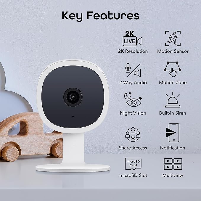Geeni Vision 2K Quad HD Smart Indoor Camera with Flexible Stem, Compatible with Alexa and Google Home