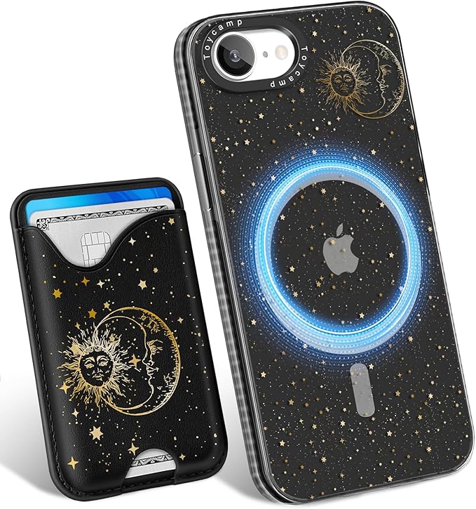 Toycamp for iPhone 16e Case 6.1 Inch - Compatible with Magsafe Credit Card Holder Wallet Magnetic Cute Women Teen Girls Kawaii Girly Unique Sun Moon Design Phone Cover for iPhone 16e