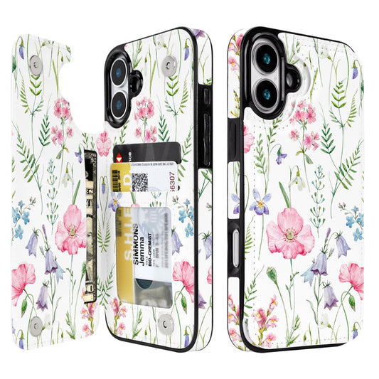 uCOLOR for iPhone 17 Wallet Case with Card Holder PU Leather RFID Blocking Design iPhone 17 flip case for Women Men Magnetic Clasp Kickstand Design 6.3 inch (Pink Flowers)