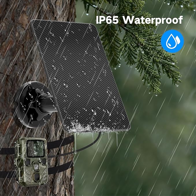 Trail Camera Solar Panel, Built-in 5000mAh Rechargeable Battery Solar Panel for Trail Camera, IP66 Waterproof Solar Charger Kit Hunting Accessory Solar for Trail Cameras - Output Type C/5V DC/6V