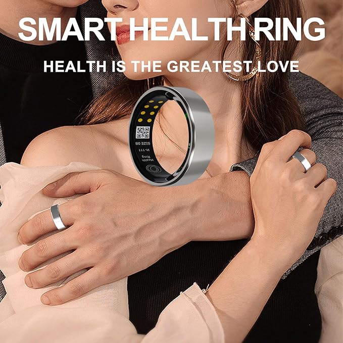 Smart Ring Health Tracker with Free Subscription, Fitness Sleep Heart Rate Blood Oxygen Tracking Ring with Charging Case,Great Gift for Women & Men,Silver