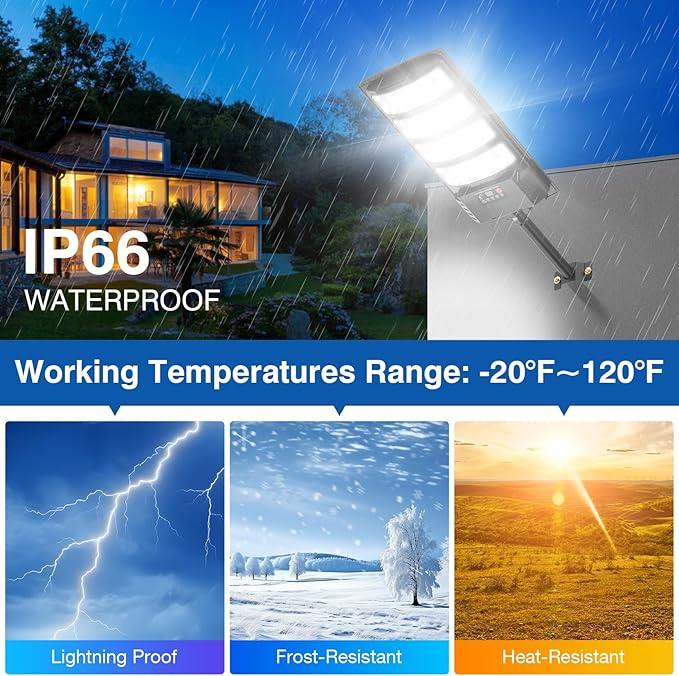Solar Street Lights Outdoor Waterproof , 52000LM 320° Angle Flood light,5730 LED Solar Parking Light with Motion Sensor and Remote Control for Outdoor, Streets, Courtyards,Parking Garages,-4Pack