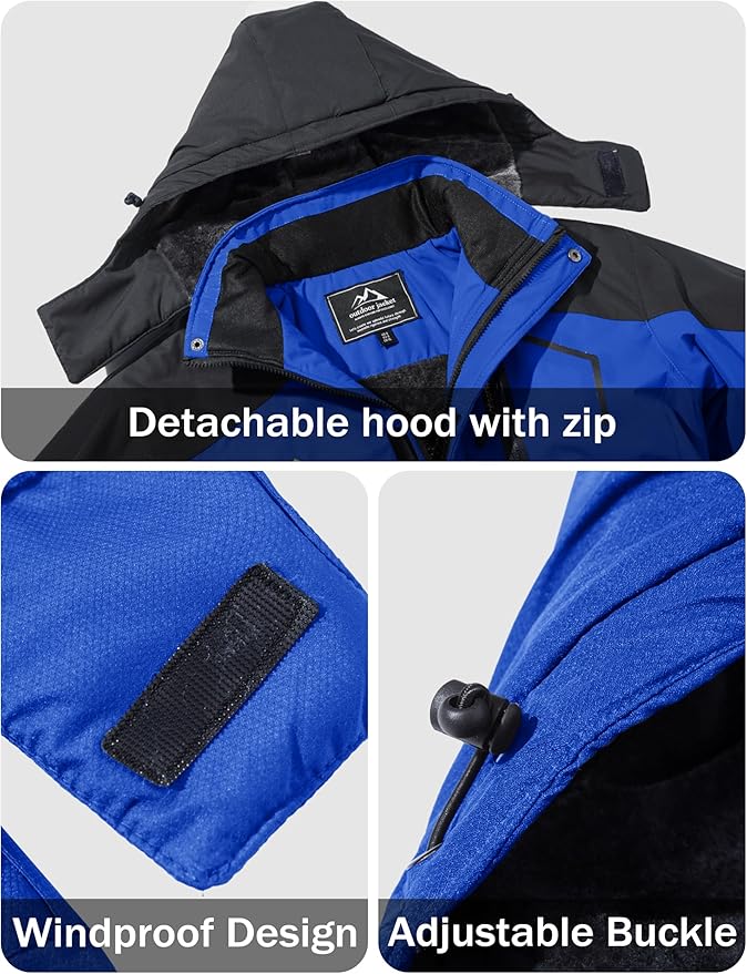 MAGCOMSEN Men's Winter Coats Water Resistant Ski Snow Jacket Warm Fleece Jacket Parka Raincoats With Hood Multi-Pockets