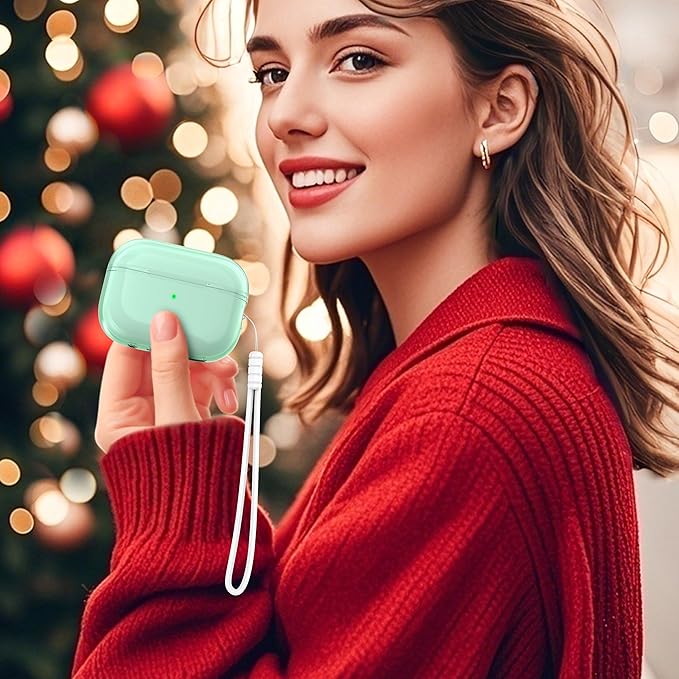 for Airpods Pro 2nd/1st Generation Case Cover, Compatible with Airpods Pro Case 2nd Gen USB C Charging Port, Clear Soft Transparent Military Grade Shockproof Case, Clear Green