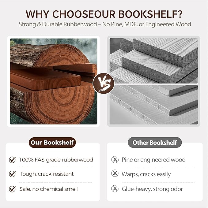 Solid Wood Rotating Bookshelf on Wheels, 5 Tier, Round Revolving Bookcase, 360° Spinning Book Shelf Tower for Kids,Narrow Storage Organizer for Bedroom, Living Room,