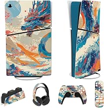PlayVital Full Set Skin Sticker for ps5 Slim Console Digital Edition (The New Smaller Design), Vinyl Skin Decal Cover for ps5 Controller & Headset & Charging Station & Media Remote - Dragon's Elysium - Image 1