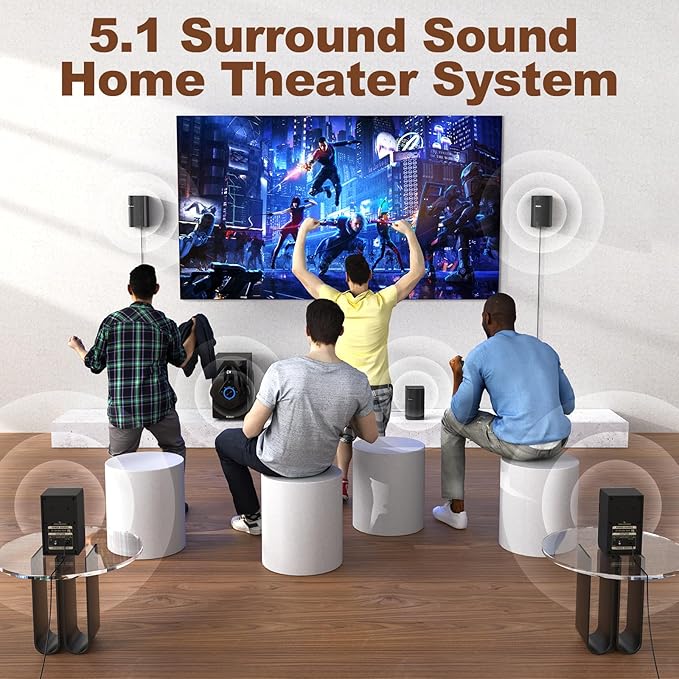 Bobtot Surround Sound Systems Wireless Rear Satellite Speakers - 800W 6.5inch Subwoofer 5.1/2.1 Channel Home Theater Systems with ARC Optical Bluetooth Input