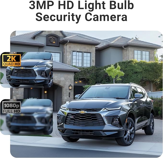 Smart Light Bulb Security Camera,5G& 2.4G WiFi Camera for Home Security,3MP& 360° PTZ Light Bulb Camera Outdoor, Smart Night Vision, AI Human Detection&Alarm, 2-Way Audio, Cloud Storage