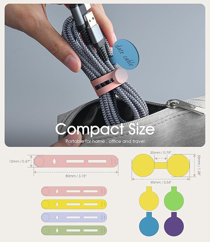 Nearockle 32Pcs Cable Management Set – 20 Silicone Ties + 12 Cord Labels, Multicolor