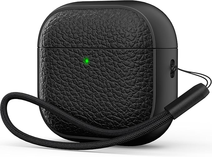 R-fun for Airpods 4 Case, Soft TPU (Leather-Like Design) Drop Protection Cover for Men and Women with Lanyard and Cleaner Kit, Compatible with Apple Latest Airpods 4th Gen(USB-C)(2024)-Black