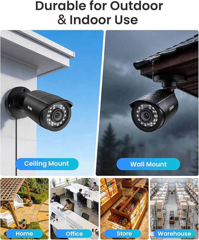ZOSI 16CH 3K Lite Security Camera System with 2TB HDD,AI Human/Vehicle Detection,Night Vision,Remote Access,H.265+ 16 Channel 5MP Lite HD-TVI DVR with 12PCS 1080P Outdoor Indoor Surveillance Cameras