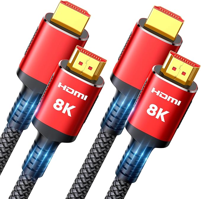Snowkids 8K HDMI Cable 2.1 Long 15FT 2-Pack, Ultra 48Gbps High Speed 8K@60Hz 4K@120Hz 144Hz Braided HDMI Cord HDCP 2.2&2.3, eARC,HDR10, Dynamic HDR Compatible with TV/PS-5/HDTV