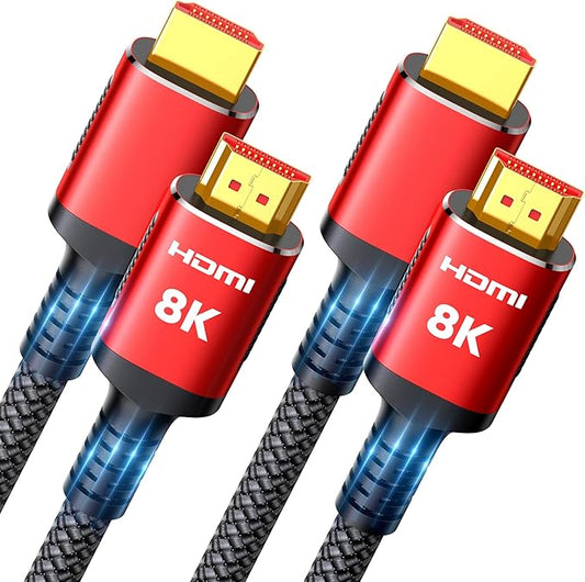Snowkids 8K HDMI Cable 2.1 Long 15FT 2-Pack, Ultra 48Gbps High Speed 8K@60Hz 4K@120Hz 144Hz Braided HDMI Cord HDCP 2.2&2.3, eARC,HDR10, Dynamic HDR Compatible with TV/PS-5/HDTV