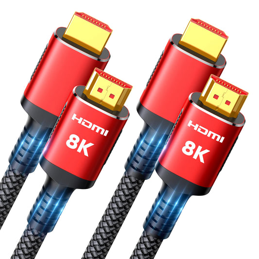Snowkids 8K HDMI Cable 2.1 Long 15FT 2-Pack, Ultra 48Gbps High Speed 8K@60Hz 4K@120Hz 144Hz Braided HDMI Cord HDCP 2.2&2.3, eARC,HDR10, Dynamic HDR Compatible with TV/PS-5/HDTV