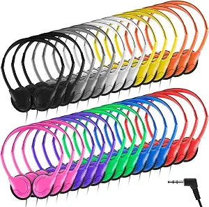Yunsailing 30 Pack Over Ear Headphones Corded Bulk Set 3.5mm,Classic Color