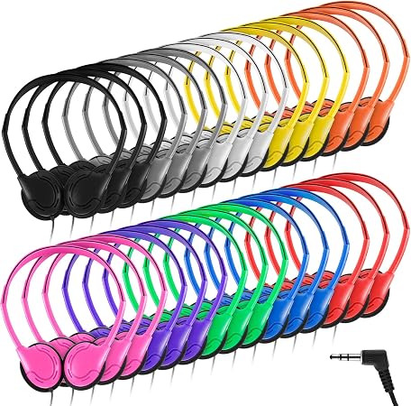 Yunsailing 30 Pack Over Ear Headphones Corded Bulk Set 3.5mm,Classic Color