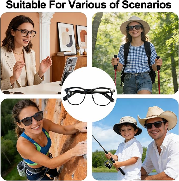 AI Smart Wireless Bluetooth Translation Glasses for Men/Women with Speakers/Bluetooth&140+ Languages Translation Sports/Travel/Drive/Busniess (MK3+AI+Color Change Lenses+Black+Adjustable)