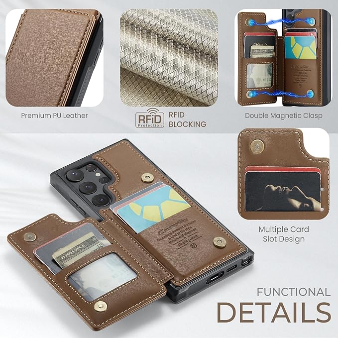Bemal for Samsung Galaxy S22 Ultra Wallet Case with Card Holder, RFID Blocking, Shockproof Leather Kickstand for Men and Women, Durable Protective Phone Cover for 6.8", Brown
