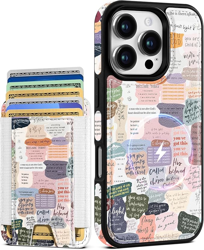 Shorogyt for iPhone 16 Pro Max Case Wallet - Fits 5 Cards, Compatible with Magsafe Detachable Magnetic Credit Card Holder Leather Cardholder Cute Phone Cover Women Girls for Apple 16 ProMax, Collage