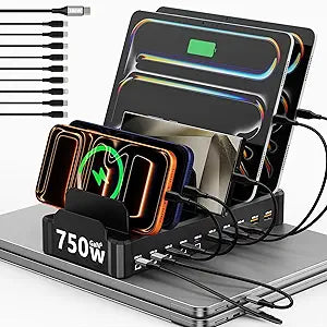 750W Charging Station for Multiple Devices, Zobirez 10-Port Fast Charger
