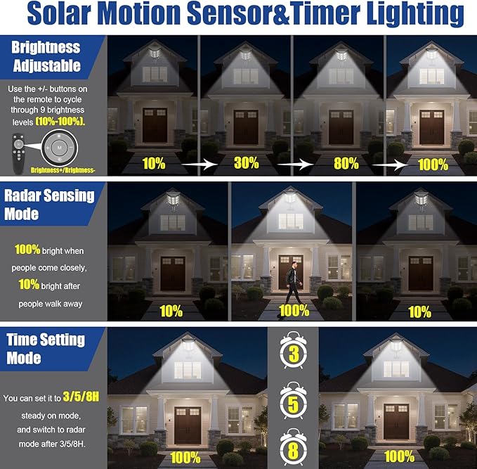 Solar Street Lights Outdoor Waterproof IP65, 3000K/4500K/6500K Solar Floodlight Dusk to Dawn with Motion Sensor and Remote, Solars Security Lights for Outside Yard, Garden (2 Pack)