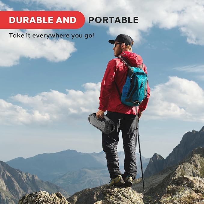 Pyle Portable Wireless Bluetooth Loud Streaming Speaker w/Deep Bass Hands-Free Microphone w/TWS Stereo Sound Function - IPX6 Waterproof Outdoor Speaker, 8H Playtime, AUX, BT Range 32+ ft - PCMPSB1BK