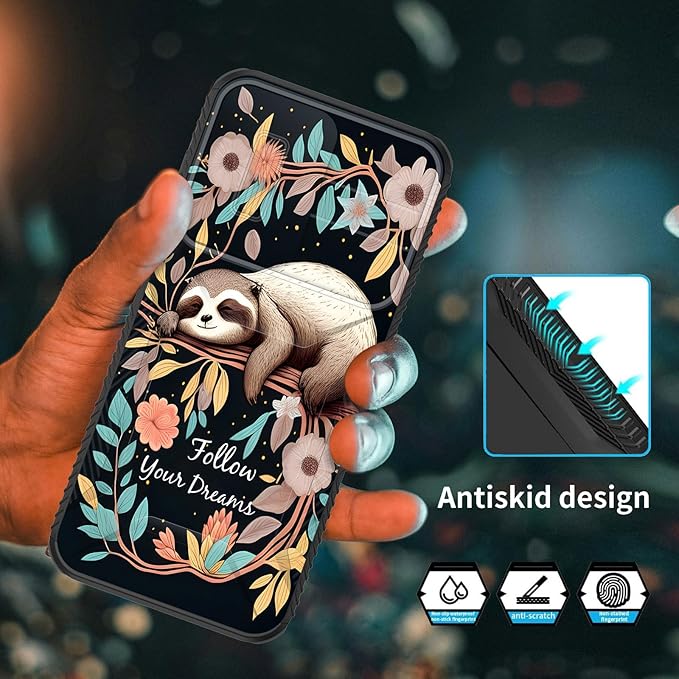for Galaxy A15 5G Case Built in Slide Camera Lens Cover,Heavy Duty Shockproof Protection Dual Layer Case for Samsung Galaxy A15 5G 6.5 inch 2024,Cute Baby Sloth On The Tree