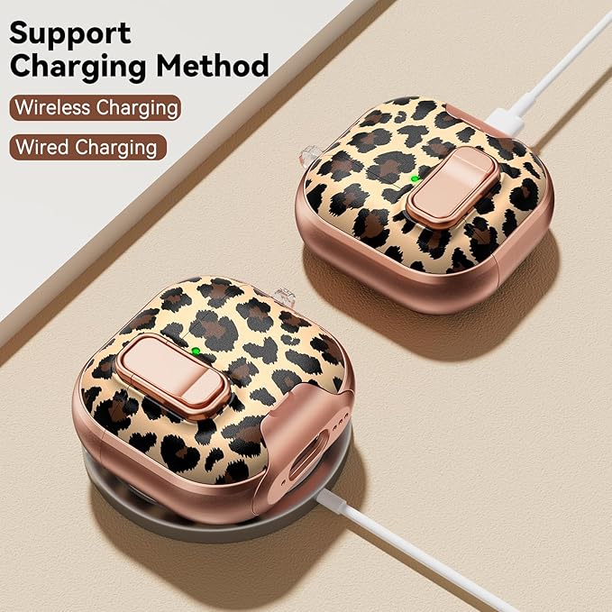 for AirPods 4 Case, with Safty Lock & Phone Stand for Floral AirPods 4th Generation Case Cover for Women Girly, iPod 4 Case with Keychain & Cleaner Kit- Leopard Print