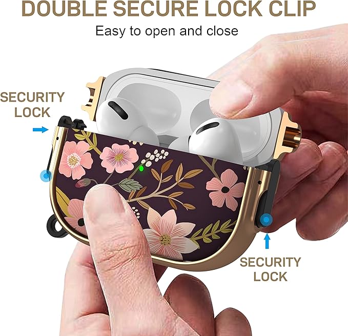 Maxjoy for AirPods Pro 2nd/1st Generation Case with Lock, Cute AirPods Pro 2 Case Lock Protective Hard AirPod Pro Cover for Women Girly with Keychain for Airpod Pro (2023/2022/2019), Flower