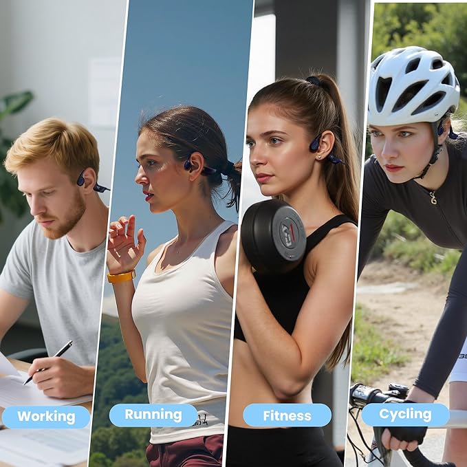 Open-Ear Bluetooth Bone Conduction Sport Headphones Sweat Resistant Wireless Earphones Open Ear Earbuds Wireless Bluetooth Headset with Mic for Fitness Workouts Running,Built-in Mic, Blue