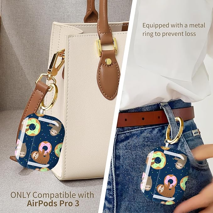 Compatible with AirPods Pro 3 Case 2025 for Women Girls – Cute Shockproof Protective Cover with Gold Round Buckle, Anti-Drop Soft Case for AirPod Pro 3rd Gen (Cute Sloth with Sweet)