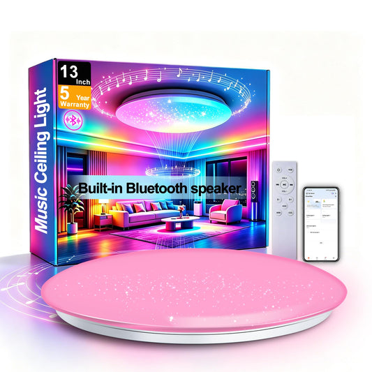 13 Inch LED Flush Mount Ceiling Light with Bluetooth Speaker Compatible with Alexa and Google Home RGB Music Ceiling Lamp for Shower Room Bathroom Game Room Kids' Room