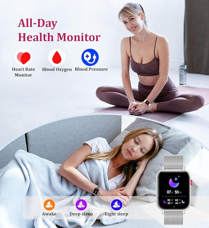 1.83" HD Smart Watches for Women, Fitness Tracker with Answer/Make Calls, Smartwatch and Activity with Heart Rate/Sleep/Monitor, Pedometer,100+ Sport Modes for Android iPhone, Silver
