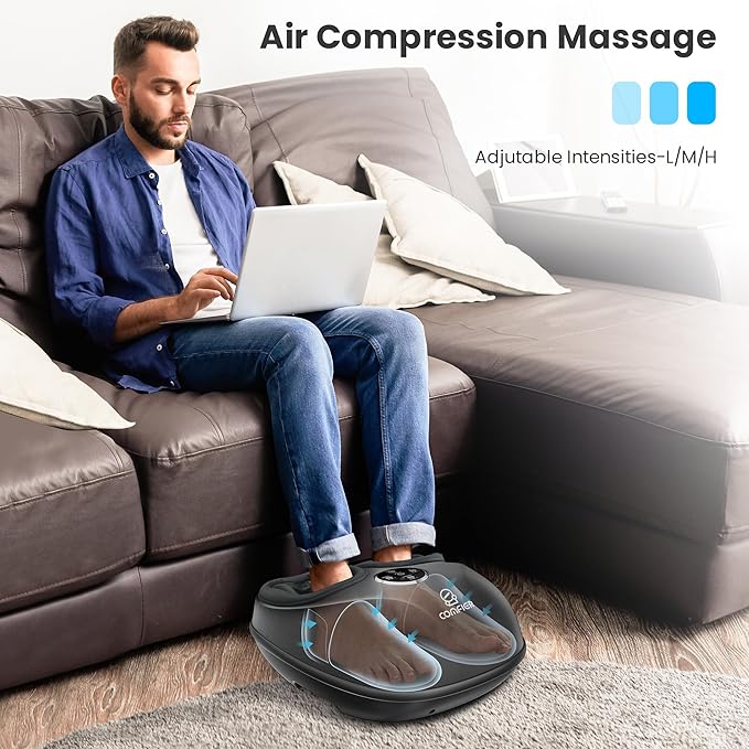 COMFIER Shiatsu Foot Massager with Heat for Neuropathy Plantar Fasciitis, Heated Electric Foot Massagers, Feet Massager for Home Office, Up to Men Size 13, Christmas Gifts for Men Women